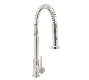 TAU Stainless steel single lever sink mixer with spring and pull-out sprayer